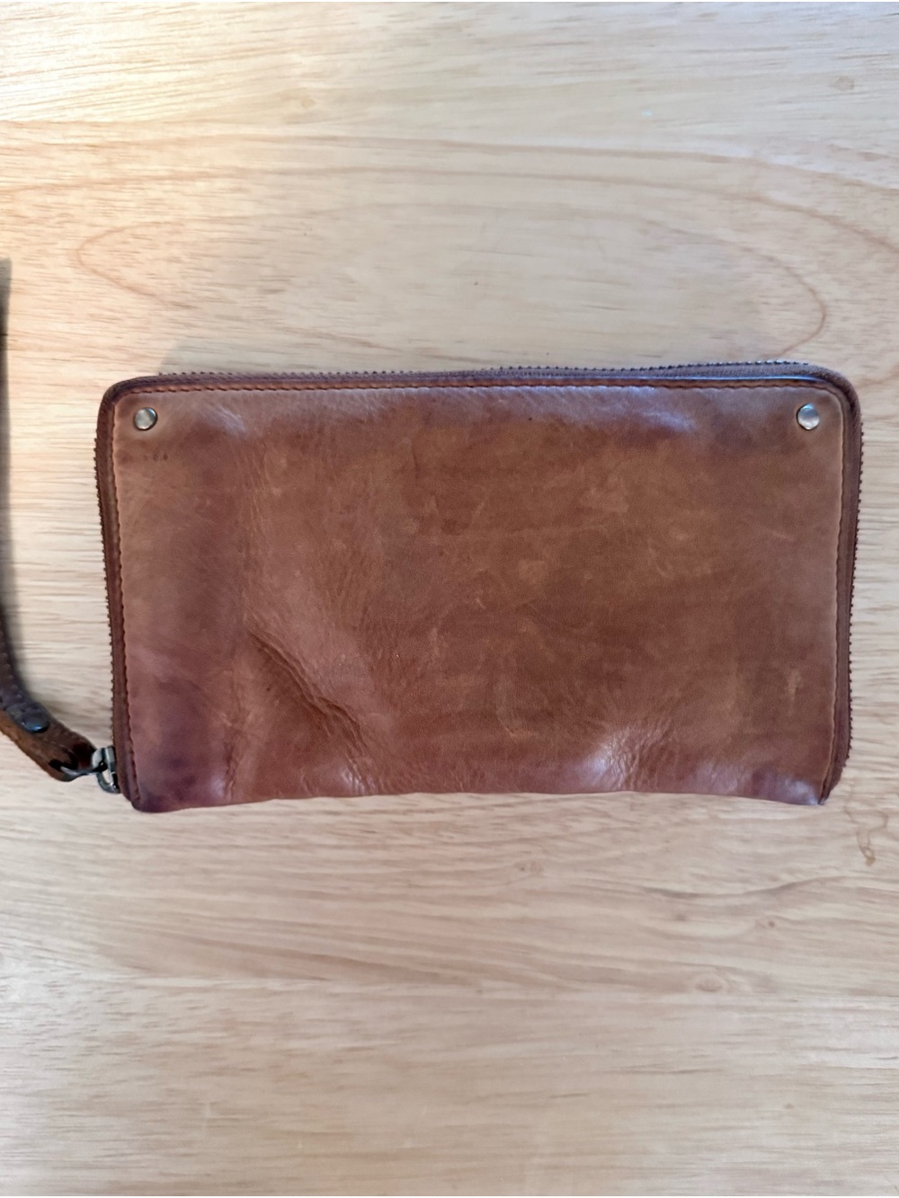 Latico Cognac Leather Zip Wallet Clutch